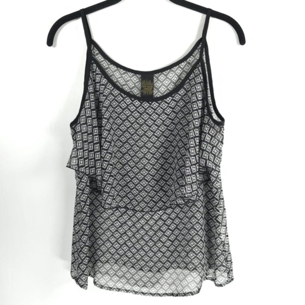 METROPOLIS COMPANY Strap Sleeveless Layered Top‎ Blouse Geometric Sheer SMALL